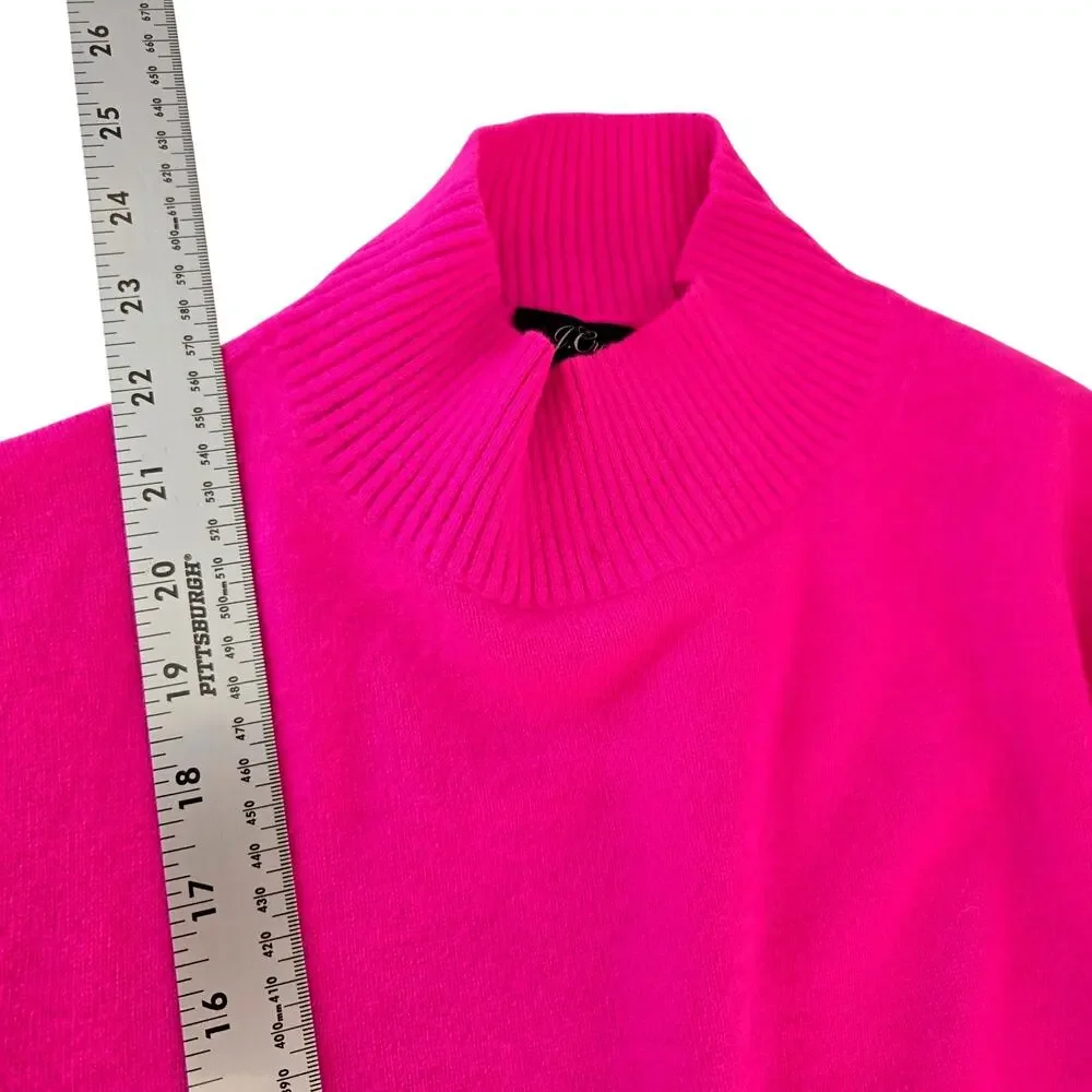 Minimalist Preppy J. Crew Cashmere Mock Neck Quiet Luxury Sweater Vibrant Pink S